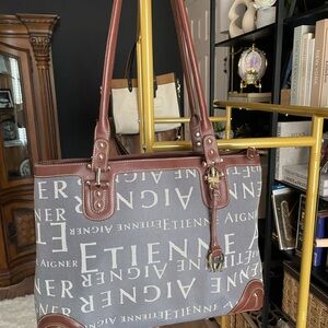 Etienne Aigner Monogram Gray and Brown Tote